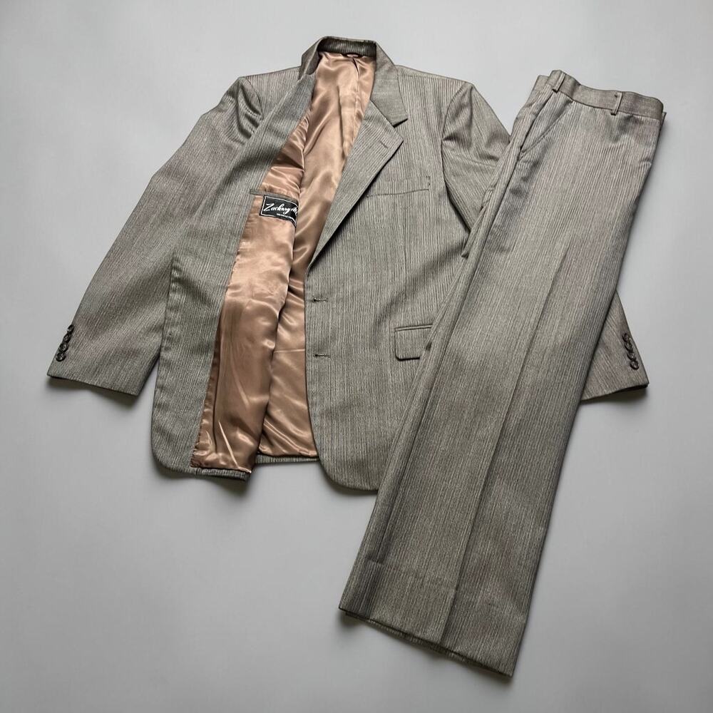Vintage Zachary All 2PC Suit Blazer Men Gray High Rise Baggy Straight Leg